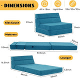 jela Foldable Sofa Bed, Convertible Sleeper Lounge Chair Floor Mattress Floor Couch with Backrest, Fold Out Futon with Washable Miss Fabric Cover for Guest Room, Living Room (83"x33",Teal) jela