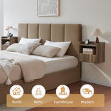 BuildHom Modern Fluted Floating Nightstand Wall Mounted Set of 2- Bedside Table with Storage Drawer & Display Shelf, Minimalist Bedroom Furniture for Studio Apartments(Rustic Brown) BuildHom