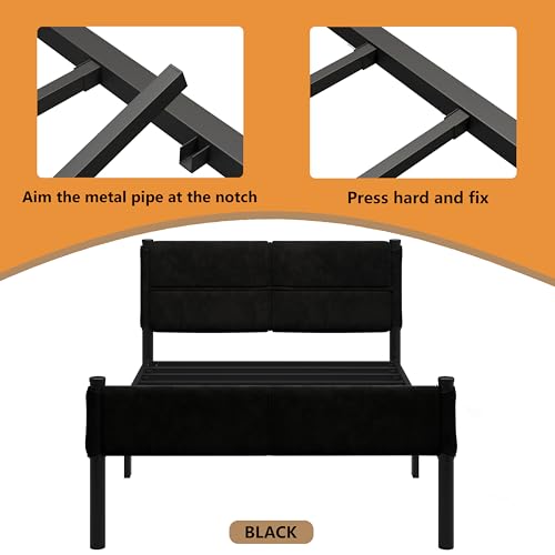Henshwon Metal Bed Frame,14Inch Twin Size Bed Frame with Storage Space,Heavy Duty Sturdy Mattress Foundation,Easy Assembly,No Box Spring Needed,Black Twin Henshwon