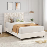 GAOMON Beige Twin Upholstered Bed Frame, Heavy-Duty Platform Bed Frame with Upholstered Headboard & Strong Wood Slats, No Box Spring Needed/Noise Free/Easy Assembly GAOMON