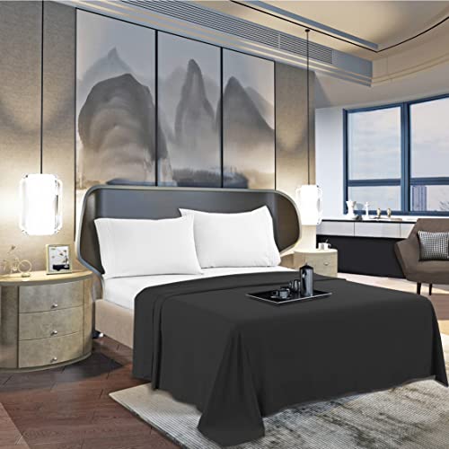 Mocassi Queen Flat Sheet - Hotel Luxury 1800 Premier Cooling Bedding Sheet - Softest Sheets - Wrinkle, Fade, Stain Resistant - 1 Single Top Flat Sheet, Queen, Black Mocassi