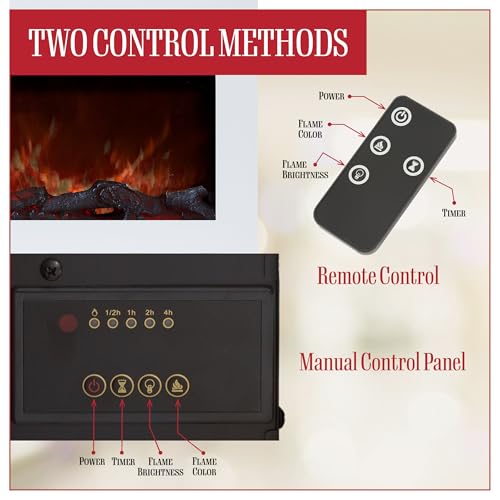 Northwest Wall Mounted Electric Fireplace Heater - 10-Color LED Flame and 3 Media Backgrounds 36-Inch Wall Mounted Fireplace with Adjustable Brightness and Remote (White) Northwest