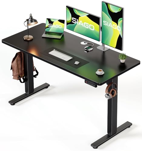 SIAGO Electric Standing Desk Adjustable - 48 x 24 Inch Sit Stand up Desk with Cable Management - 3 Memory Preset Adjustable Height Table SIAGO
