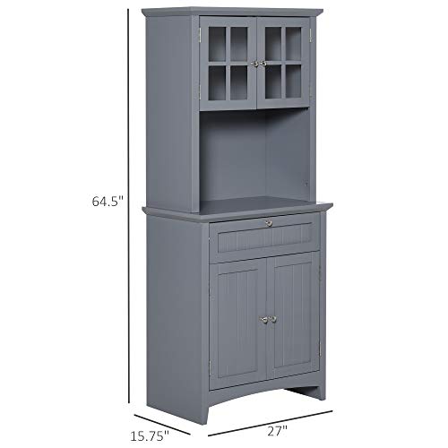 HOMCOM Elegant Buffet with Hutch, Kitchen Pantry Storage Cabinet with Framed Glass Door Drawer and Microwave Space for Dining Room, Living Room, Gray HOMCOM