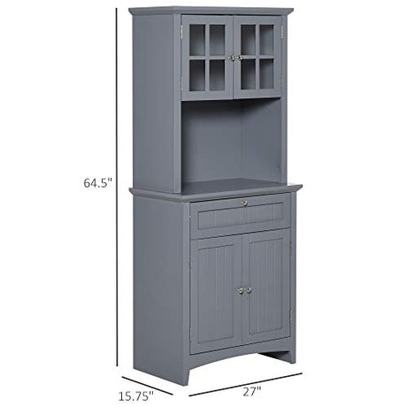 HOMCOM Elegant Buffet with Hutch, Kitchen Pantry Storage Cabinet with Framed Glass Door Drawer and Microwave Space for Dining Room, Living Room, Gray HOMCOM