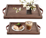 Geevon 2 Set Rustic Wooden Serving Tray with Handles, Large Wooden Ottoman Tray, Nesting Trays for Serving Food, Coffee Table, Stylish Farmhouse Decor Serving Trays, Brown Geevon