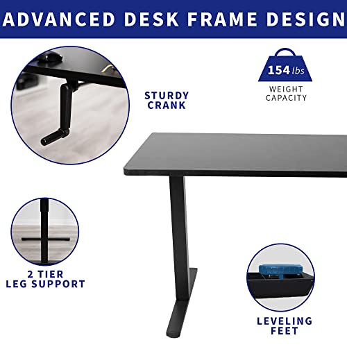 VIVO Manual Height Adjustable 60 x 24 inch Stand Up Desk, Dark Walnut Solid One-Piece Table Top, Black Frame, Standing Workstation with Foldable - WoodArtSupply