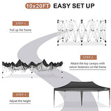 COBIZI 10x20 Pop Up Canopy Tent with Sidewalls,Party Tent Outdoor Gazebos, Waterproof & UV50+,3 Adjustable Heights,Higher Frame Design - Extra Tall for Parties Backyard,Weddings,Markets,Black COBIZI