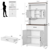 kepptory 69" Tall Farmhouse Kitchen Pantry Cabinet, Kitchen Hutch Bar Cabinet with Drawers&Cup Holder, Large Wooden Storage Cabinets with Barn Doors&Microwave Stand, Cupboard for Dining Room(White) kepptory