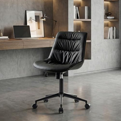 Rowill Faux Leather Office Chair, Ergonomic Armless Desk Chair with Waterproof Cushion & Slient Wheels & SGS-Certified Class 3 Gas Lift, Ideal for Home Office, Study and Vanity(Black)