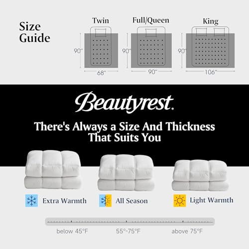 Beautyrest Goose Down Fiber Comforters Queen Size, Lightweight Blanket/Duvet Insert for Summer and Hot Sleepers, 100% Cotton Fabric, 8 Corner Tabs, Hotel Collection Down Fiber Blanket, 90x90 Inch Beautyrest