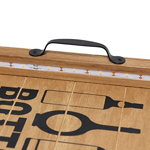 Elegant Designs HG2032-NBU Salento Farmhouse Rectangle Decorative LED Light Up Wooden Serving Tray w Black Metal Handles & Bottoms Up in Black for Décor, Centerpiece, Breakfast, Coffee,Bar, Natural Elegant Designs