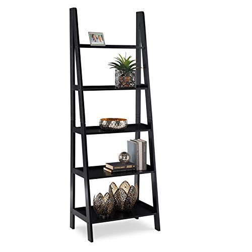 Linon Archdale Black 72" Open Back Ladder Bookshelf with 5 Adjustable Shelves - WoodArtSupply