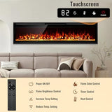 70 Inch Wall Fireplace Electric with Remote Control, Recessed and Wall Mounted Electric Fireplace, with Timer, Touch Screen, Adjustable Flame Color, 750-1500W, Log & Crystal Included TUAN