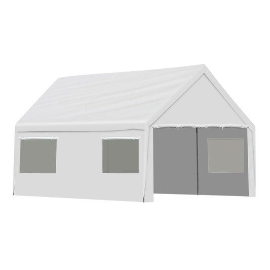 Aoodor 20 x 12 FT. Vehicle Carport Canopy Portable Garage Party Canopy Tent Boat Shelter, Heavy Duty Metal Frame with Removable Rool-up Sidewalls and Doors, White