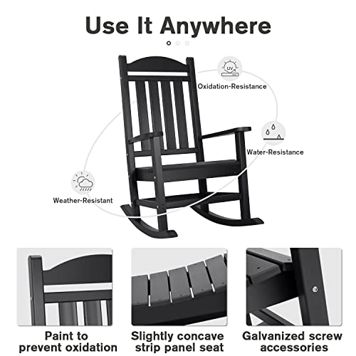 Devoko Rocking Chair Plastic Outdoor Indoor Patio Rocker Chair High Back All Weather Rocker for Patio Backyard Porch Garden (Black) Devoko