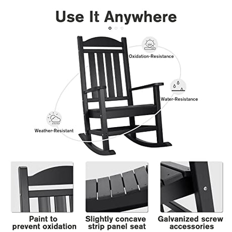 Devoko Rocking Chair Plastic Outdoor Indoor Patio Rocker Chair High Back All Weather Rocker for Patio Backyard Porch Garden (Black) Devoko