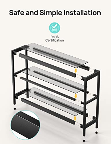 Evajoy Console Table, 35" Entryway Table with 3 Tiers, Open Sofa Table with Tempered Glass for Living Room, Foyer, Entryway, Bedroom, Hallway, Black Evajoy