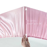 Satin Fitted Sheet, Full Fitted Sheet Only, 1 - Piece Ultra Soft Deep Pocket Single Silk Bottom Bed Sheet Full - Pink Luxbedding