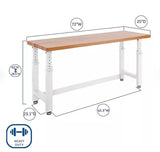 Heavy Duty Height Adjustable Workbench Table with Solid Wood Top, 1000 to 2000 lbs. Weight Capacity Workstation for Garage, Warehouse, Workshop, (28.5" to 42") Height (White, 72" W x 25" D) Generic