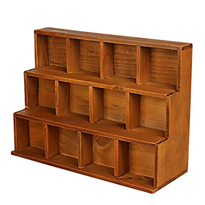 Book Display Stand Wooden Shadow Box Display Shelf: Wall Mounted Rustic Display Rack Multi Layer Stand for Action Figure Mini Figurine Vendors