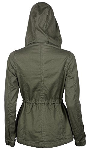 Auliné Collection Women's Premium Vintage Wash Lightweight Military Fashion Twill Hoodie Jacket Olive S Auliné Collection
