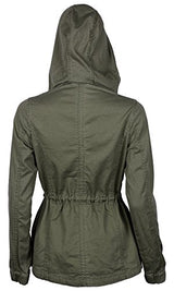 Auliné Collection Women's Premium Vintage Wash Lightweight Military Fashion Twill Hoodie Jacket Olive S Auliné Collection