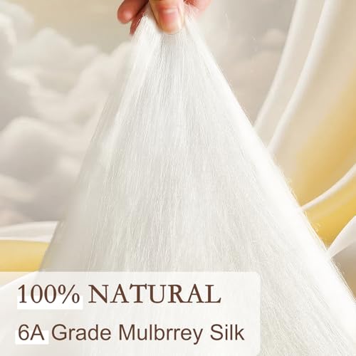 YOUR MOON Luxurious Summer/Spring Lightweight Mulberry Silk Comforter Queen Size,100% Natural Long Strand Silk Fill Duvet Blankets, Luxury Bedding Summer, Noiseless Cotton Shell (White) YOUR MOON