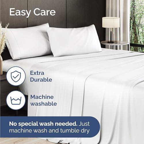 100% Rayon Derived From Bamboo - Bamboo Sheets Twin Size - Cooling Sheets for Twin - Ultra Soft, Breathable & Hotel Luxury Bedding - 1 Flat & 1 Fitted & 1 Pillowcase w/ 16 Inch Deep Pockets - White CGK Unlimited