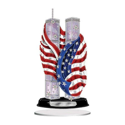 LIULIMI DIY 5d Diamond Painting Kits,Special Shaped Diamond Art Kit for Adults,Stand Up Acrylic Ornament Making kit,Double Sided Diamond dotz Painting,Gift（American Flag/Twin Towers）
