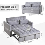 Rovibek 3 in 1 Sleeper Sofa Bed, 53'' Pull Out Couch Convertible Futon Loveseat with Adjustable Backrest, Velvet Sleeper Chaise Lounge Futon for Apartment Office Small Space, Grey Rovibek