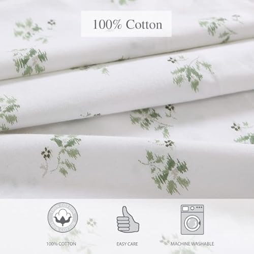 Stone Cottage - Full Sheets, Cotton Percale Bedding Set, Crisp & Cool Ideal Bedding Set (Green Sketchy Ditsy, Full) Stone Cottage