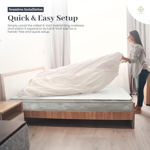 King Size Mattress - 6 Inch Cool Comfort Foam & Spring Hybrid Mattress with Breathable Organic Cotton Cover - Quilted Soft Tight Top - Rolled in a Box - Oliver & Smith