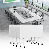 rzoizwko Modular Folding Conference Room Tables with Wheels, Flip Top Training Table System for Office & Classroom, Mobile Joinable Meeting Desks for Seminar & Collaboration Spaces rzoizwko