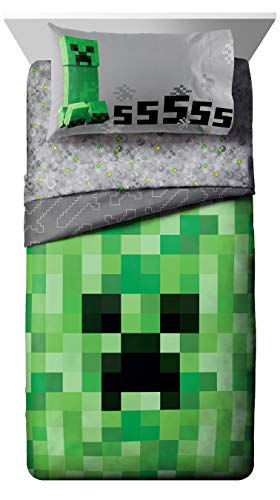 Jay Franco Minecraft Creeper 5 Piece Full Bed Set - Includes Reversible Comforter & Sheet Set - Super Soft Fade Resistant Microfiber - (Official Minecraft Product) Jay Franco