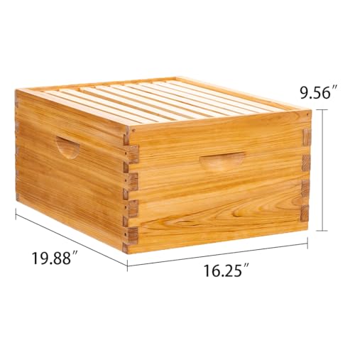 Honey Lake 10 Frame Bee Hive Starter Kit and Beekeeping Supplies, Beeswax Coated Bee Hives Boxes Starter Kit with Beehive Tool Kit Includes Bee Smoker Beekeeper Hat Honey Lake