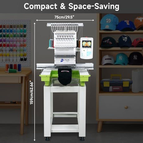 FUJA 15 Needle 14"x20" Large Area Commercial Embroidery Machine,1200 SPM High Speed, 10" Touch Screen, WiFi, Auto Color Change & Trim, for Hats, Jackets, Hoodies, T-Shirts and Patches FUJA