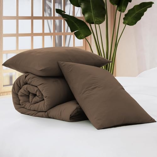 WRENSONGE Queen Comforter Set- 7 Pieces Soft Chocolate Brown Bed in a Bag with Fitted Sheet, Flat Sheet, 2 Pillow Shams, and 2 Pillowcases- Warm Bedding Sets Queen for All Season WRENSONGE