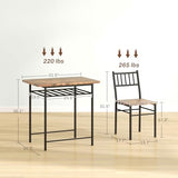 HOMCOM 3-Piece Dining Table Set for 2, Small Kitchen Table and Chairs with Built-in Storage Rack and Steel Frame, for Breakfast Nook and Small Space, Rustic Brown HOMCOM