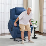 MCombo Electric Power Lift Recliner Chair Sofa with Massage and Heat for Elderly, 3 Positions, 2 Side Pockets, and Cup Holders, USB Ports, Faux Leather 7040 (Blue, Medium) MCombo