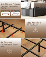 SADENICEL Full Size Bed Frame with Headboard and 2 Storage Drawers, Metal Full Bed Frame Platform with LED Light, Charging Station, No Box Spring Needed, Noise Free, Easy Assembly, Grey SADENICEL