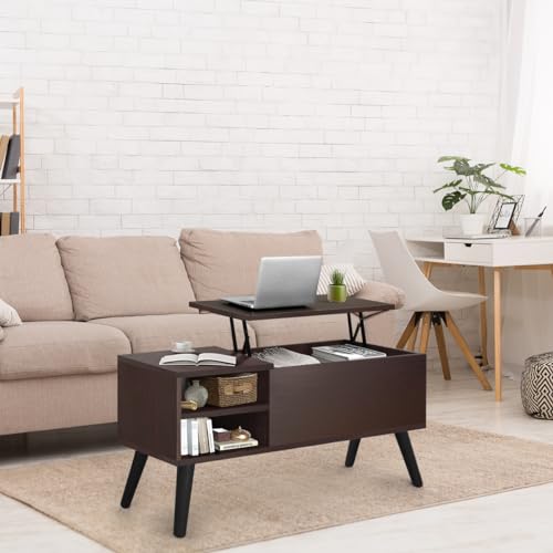 Lifetime Home Lift Top Coffee Table with Hidden Compartment - Modern Living Room Dining Table with Rising Tabletop Lifttop Desk for Apartment, Home, Condo Lifetime Home
