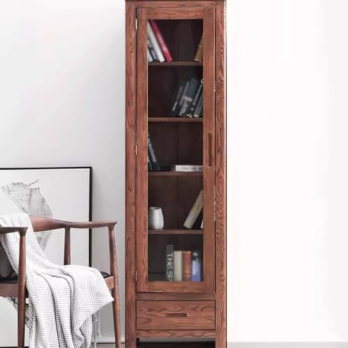LUNIZ Solid Oak Bookshelf with Glass Door - Stylish Storage Rack for Home and Study LUNIZ