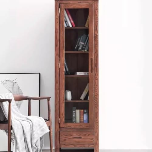 LUNIZ Solid Oak Bookshelf with Glass Door - Stylish Storage Rack for Home and Study - WoodArtSupply