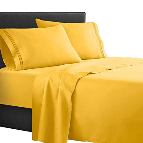 Clara Clark ® Supreme 1500 Collection 3pc Bed Sheet Set - Twin (Single) Size, Yellow Clara Clark