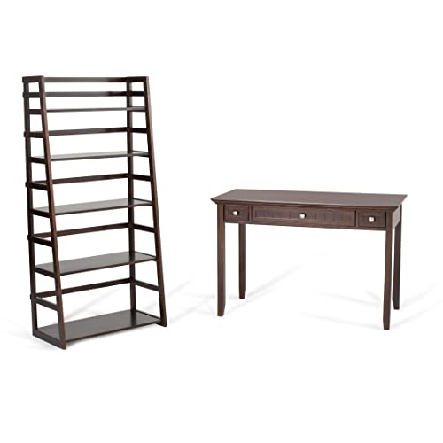 SIMPLIHOME Acadian SOLID WOOD 30 Inch Transitional Ladder Shelf Bookcase in Brunette Brown, For the Living Room, Study Room and Office SIMPLIHOME