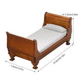 Gxsterd 1/12 Dollhouse Bed Miniature Single Bed Vintage Woode Mini Bed for for 6 inch Dolls Dollhouse Bedroom Furniture with Bedding Fabric (Brown) Gxsterd