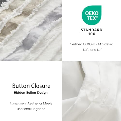 Ranunculus Tufted Stripes Ombre Queen Duvet Cover Set, Soft Brushed Microfiber Striped Duvet Cover Queen Size with Button Closure & 2 Pillow Shams, Comforter Not Included (White Ombre, 90"x90") Ranunculus