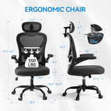 Freepub Ergonomic Office Chair with Headrest 3D, Mesh Office Desk Chair with Adjustable Lumbar Support, Computer Chair with Flip up Armrests, 350LBS Capacity - Design for Home/Offices - Black Freepub