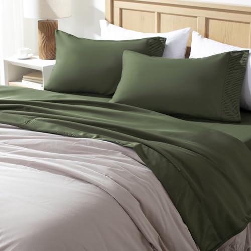Andency King Size Sheets Set 4 Pieces, Dark Olive Green Super Soft Sheets for King Size Bed, Microfiber King Sheet, Deep Pocket Up to 16", Hotel Luxury Breathable & Cooling Bed Sheet Set Andency
